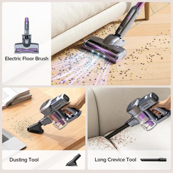 Lubluelu-Cordless Self-Standing Vacuum Cleaner, 25KPa leistungsstarke Saugkraft, 220W Stick Hoover für Tierhaare, Hartböden und Teppiche, 600ml Mülleimer - Image 6